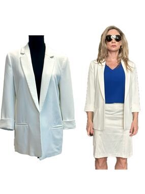 H&M white open front blazer jacket Sz S professional business career classy
